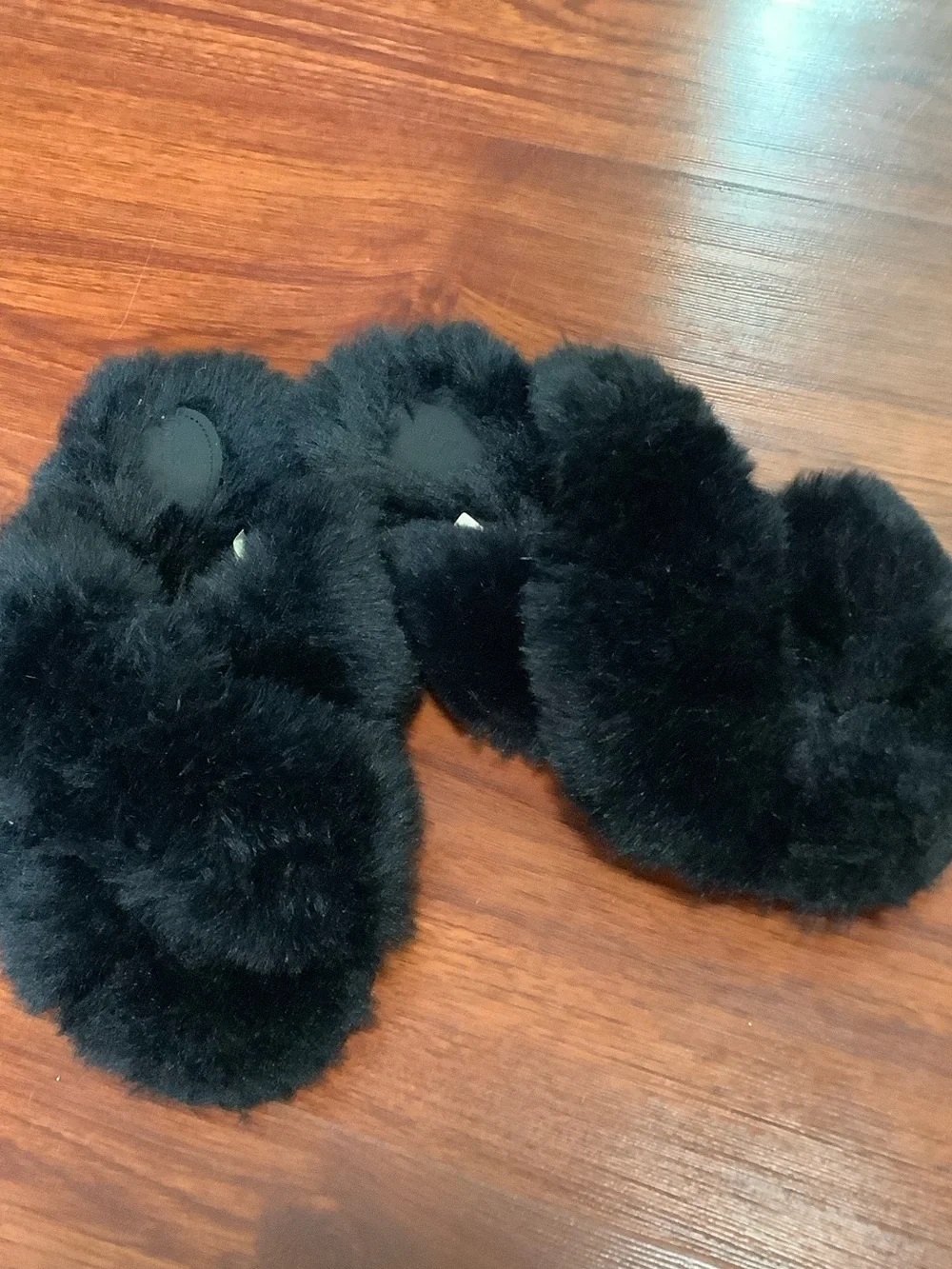 Cat & Jack Black Plush Faux-Fur Kids Slippers